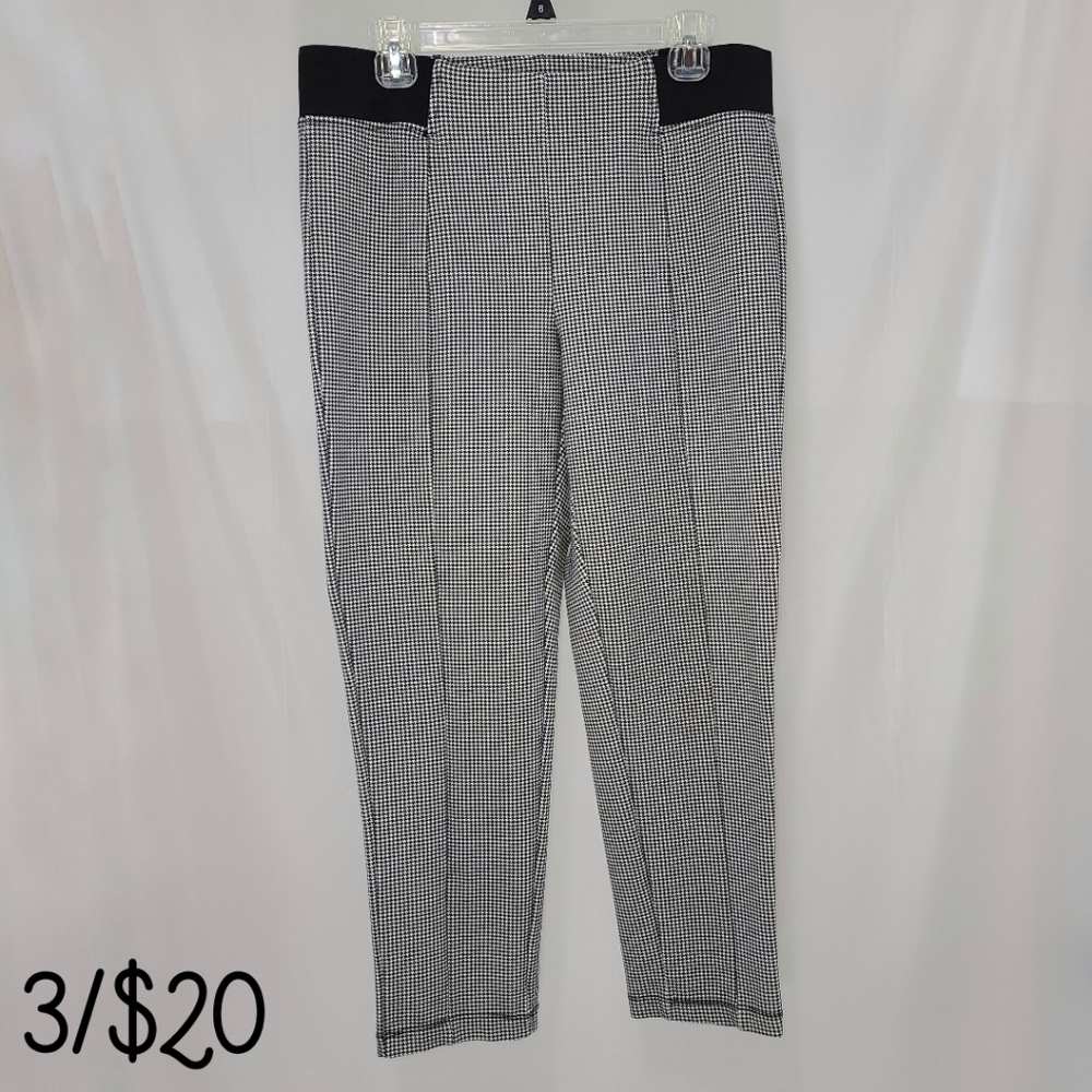 Terra & Sky Houndstooth Black & White Stretch Pants Bottoms Leggings 14W